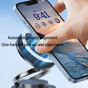 Adjustable Foldable Magnetic Car Phone Holder, Strong Magnet, 360° Rotatable, Dashboard Vacuum Suction Cup Mount, Glass Surface Abs Material
