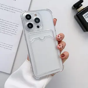 Clear Shockproof Wallet Phone Case Card Slot Card Holder for iPhone 11-17 Pro Max Plus Air, Slim Soft TPU Protective Cover Cute Card Pocket Design Gift