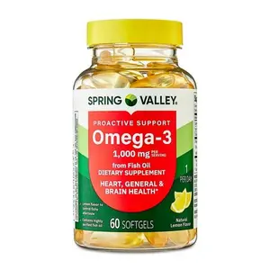 Spring Valley Proactive Support Omega-3 Fish Oil Dietary Supplement Softgels for Heart/General/Brain Health, 1000 mg, 60 Count