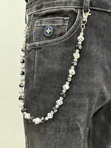 1pc Fashion Street Hip Hop Pants Chain, Rhinestone Beaded, Pool Ball and Dice Decor, Handmade, Unisex, Daily Wear Accessory, Men's Waist Decoration