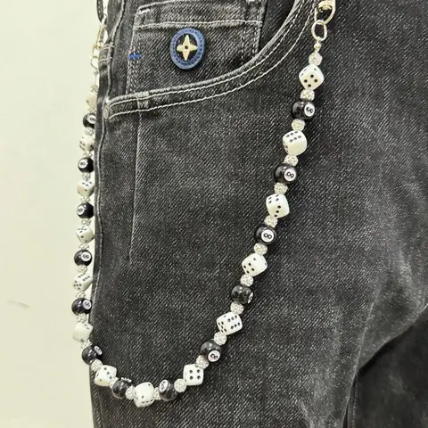 1pc Fashion Street Hip Hop Pants Chain, Rhinestone Beaded, Pool Ball and Dice Decor, Handmade, Unisex, Daily Wear Accessory, Men's Waist Decoration, Chains for Pants