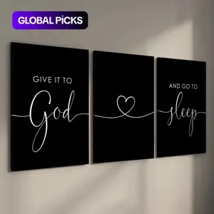 Pack Wood Framed Canvas Wall Art, Give It To God and Go To Sleep Inspirational Home Decor for Bedroom Living Room Office