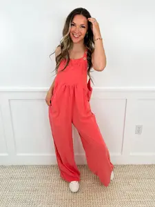 Reaching For the Stars Rayon Blend Coral Avery Mae Jumpsuit