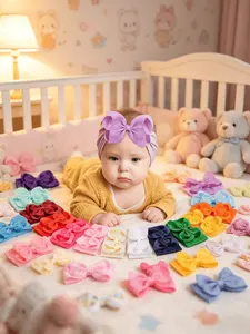 20 Pack Baby Hair Bows, 4 inch Butterfly Knot Headbands, High Elastic Soft Hair Accessories for Newborns & Toddlers,  Cute Infant Shower Gifts, Elastic Hair Accessory, Baby Big Head Bow