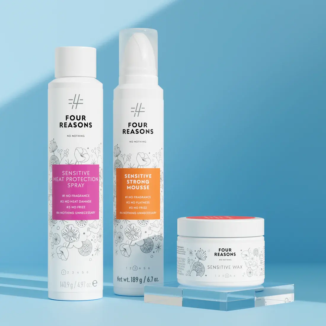 Sensitive hair styling bundle,Includes 1x Heat Protection Spray 1x Styling Wax 1x Strong Mousse