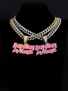 2pcs Punk Trend Double Row Letter Pendant Necklace, Unisex Hip Hop Iced Out Bling Bling, Fashion Charm Jewelry for Daily Wear