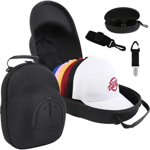 SUNDAY MIRTH Hat Travel Case, Hard Hat Carrier Organizer with Clip & Glasses Storage, Holds 6 Baseball Caps for Home/Travel - Black
