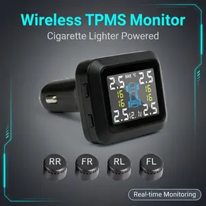Plug & Play Cigarette Lighter TPMS Wireless Tire Pressure Monitor 4 External Sensors HD Color Screen Real Time Pressure Alarm for Car Truck