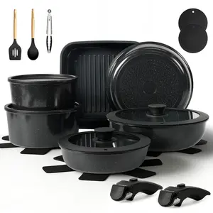 Kikcoin RV Nonstick Cookware Sets Non-Toxic Kitchen Tools for Cooking & Baking-Includes Pots, Pans, Detachable Handle,Utensils & More - Perfect for Beginners & Chefs,Refrigerator Fresh-Keeping Lid