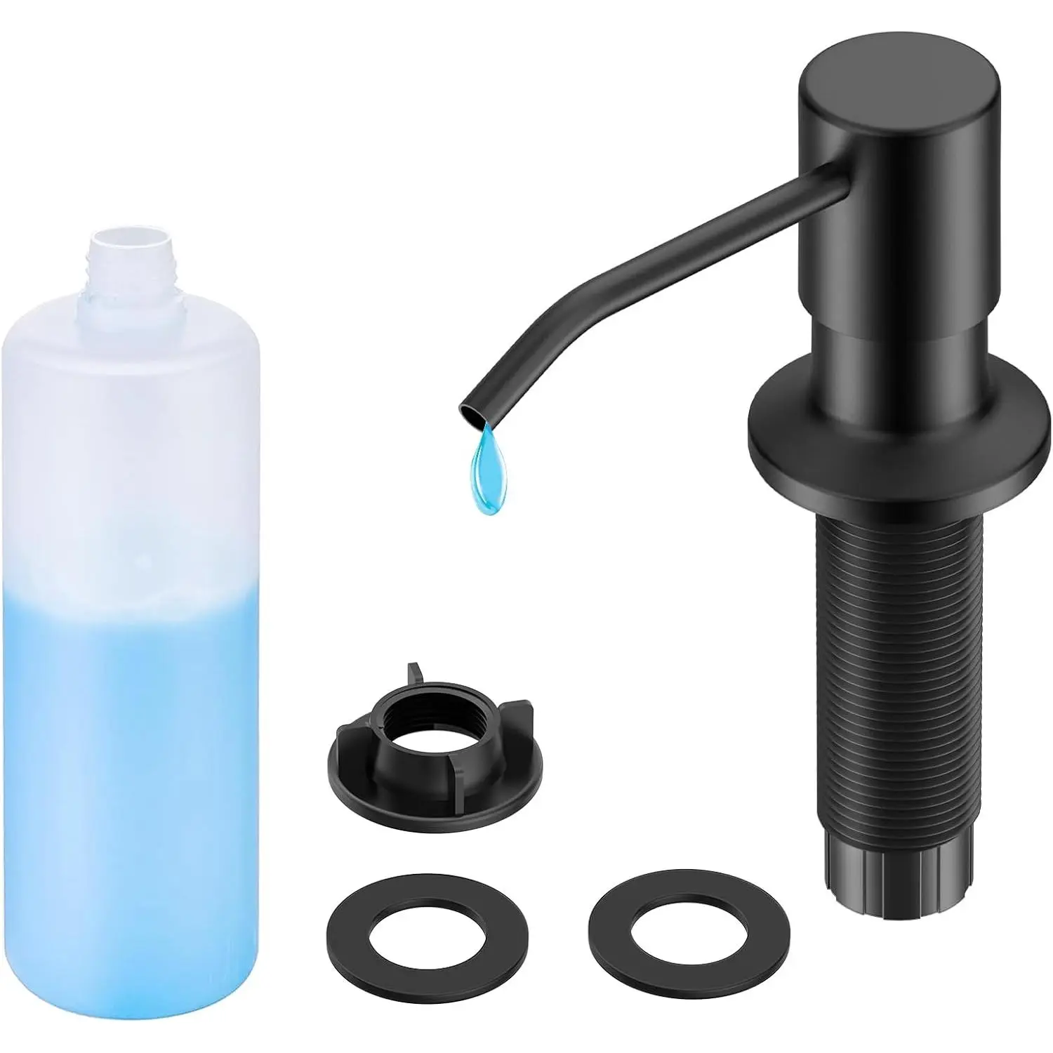 Black Soap Dispenser for Kitchen Sink with 500ML/18OZ Bottle, Lotion Dispenser Built in Refill from The Top for Countertop Sink