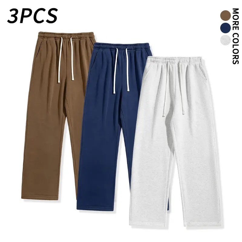 3PCS Unisex solid-color drawstring sweatpants, comfortable for autumn/winter, available in 3-pack and single pack options.