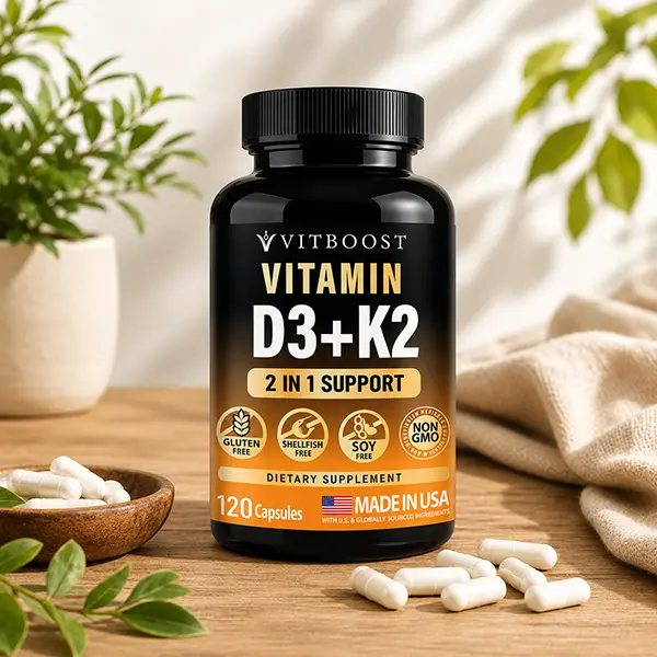 Vitamin D3 K2 Complex, 5000 IU (125mcg) Vitamin D3 with 90mcg Vitamin K2 (MK-7), Supports Bone, Teeth, Heart & Immune Health, Easy-to-Swallow Capsules, Non-GMO, Gluten-Free, Made in USA, 120 Capsules