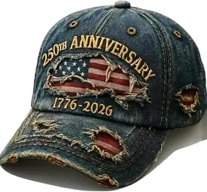 USA 250th Anniversary Distressed Casual Cap,Patriotic Theme 1776-2026 Commemorative Baseball Cap,Traditional American Tribute Hat Gift Honoring Patriots & Veterans Blue