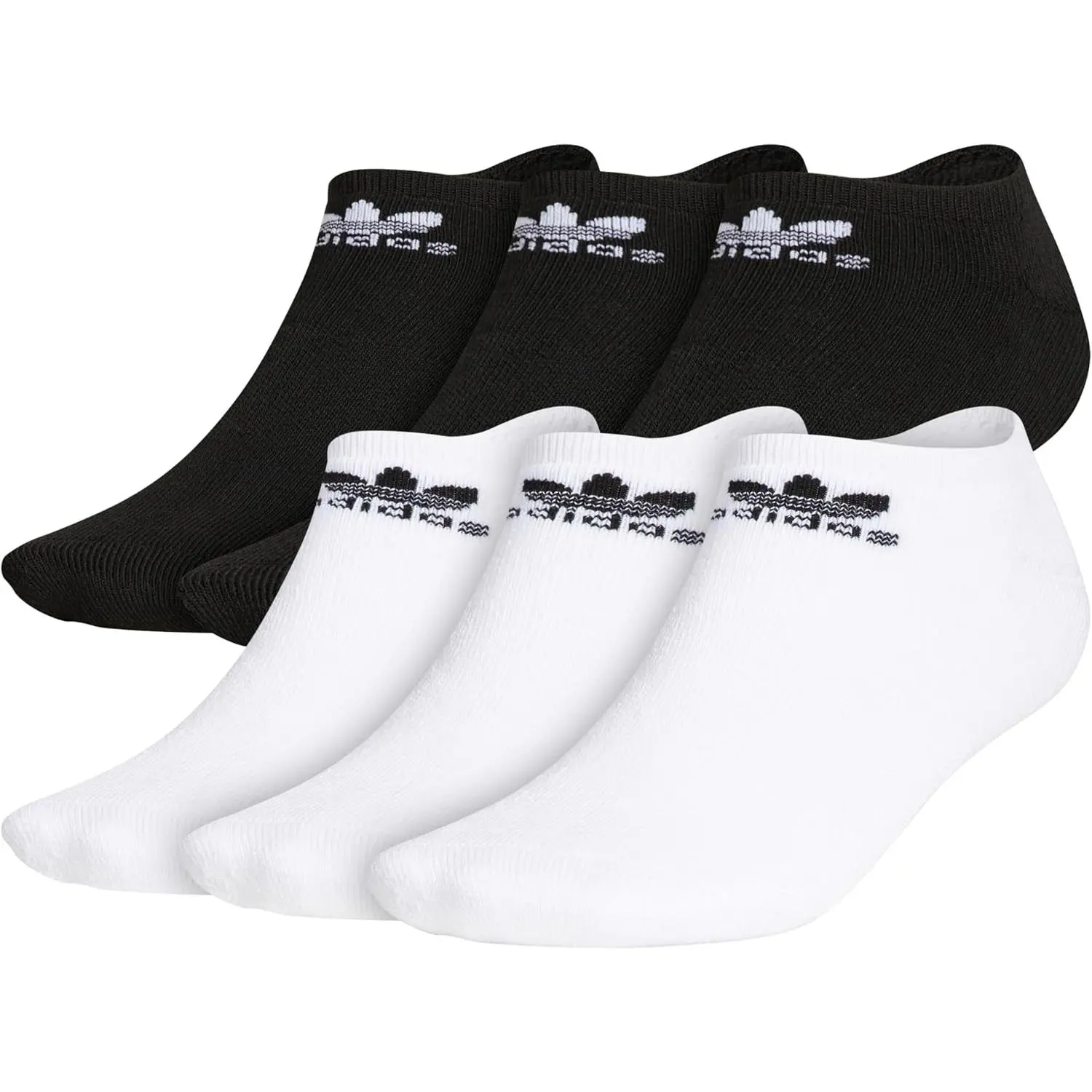 adidas Originals Unisex Adult Trefoil No Show Socks (6-pair) Black and White BH6435