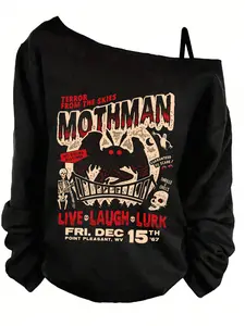 Women's Y2K Style Mothman Print Fitted Knitted Halter Top Set, Adjustable Straps, Summer Fashion, Casual Wear, Daily & Outdoor