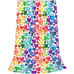 Rainbow Love Fleece Throw Blanket Soft Colorful Heart LGBTQ Pride Flannel Plush Lightweight Warm Cozy Blanket for Men Women Couch Bed Sofa Travel Gift