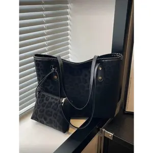 New Large Capacity Leopard Print Faux Leather Tote Bag, Dual Handle Design, Commute Work School, Casual Business Style, Young Women, Office Work Bag