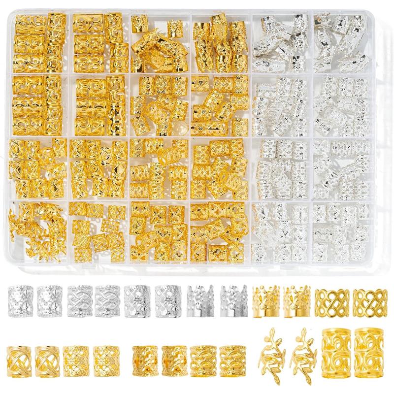220 Pcs Gold Hair Jewelry for Braids, 12 Styles Gold and Silver Hair Accessories Cuff for Braids and Dreadlocks, Adjustable Metal Rings Cuffs Clips for Dreadlock Accessory Jewelry Decorations