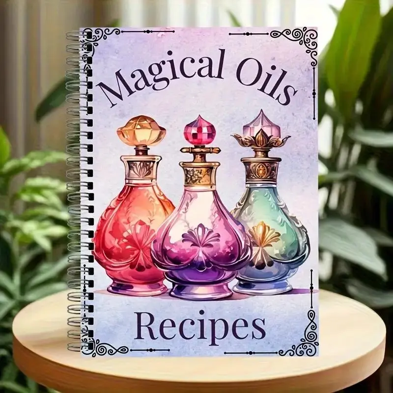 Magical Oil Journal Notebook, Ritual Oil Recipes & Spell Pages, Dark Book of Shadows for Witches & Pagans, Spiral Bound, Paper Cover, Notes Notebook