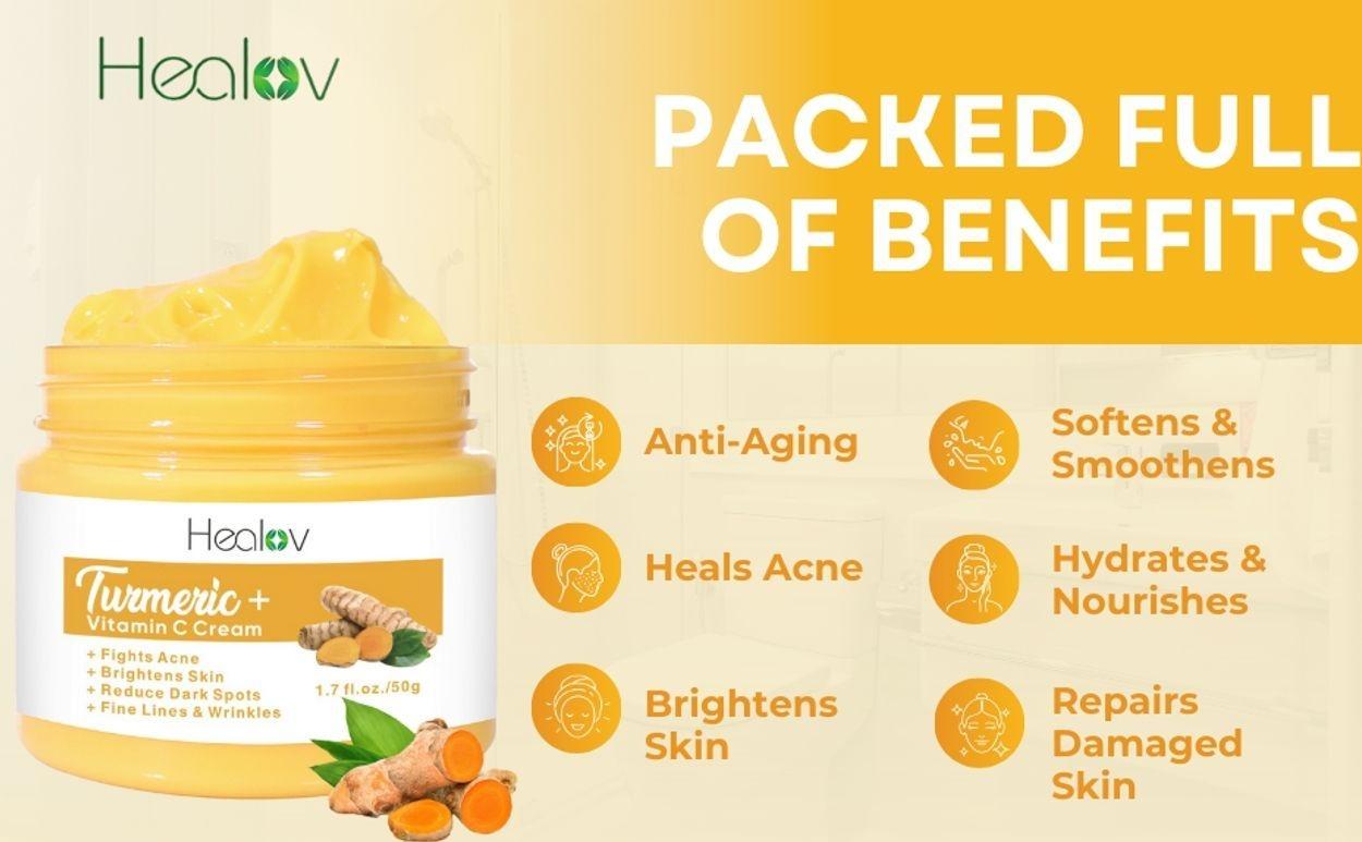 Turmeric Face Cream for Face & Body - All Natural Turmeric Skin Brightening Lotion - Turmeric Cleanses Skin, Fights Acne, Evens Tone, Fades Scars, Sun Damage, & Age Spots - Pure Turmeric Cream Healing
