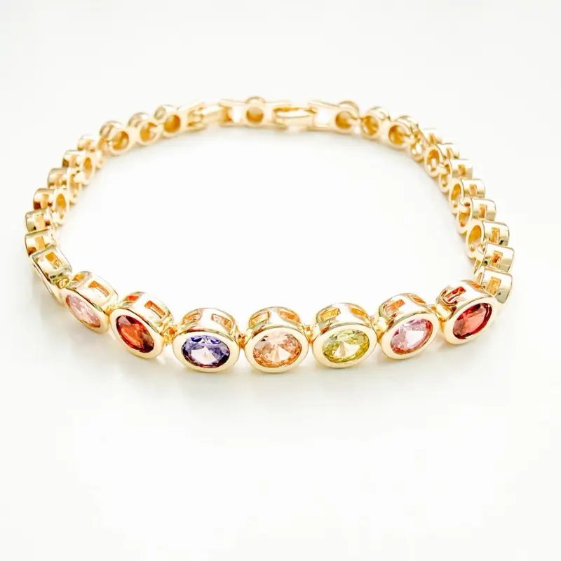 14k Gold-Filled Circle Tennis Bracelet - Multicolor Round CZ Crystal Prong-Set Elegant Bangle, Daily Radiant Gold Jewelry Set