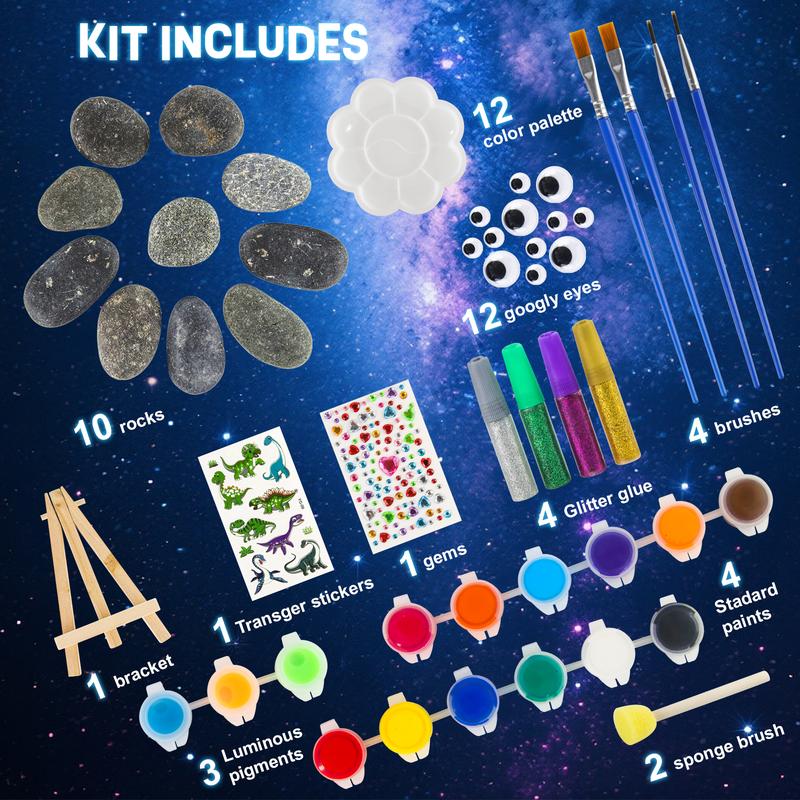 Glow in the Dark Rock Painting Kit for Kids DIY Arts and Crafts Creative Sensory Toy for Girls and Boys Ages 6 to 12 Valentine Classroom Gift Birthday Christmas Present