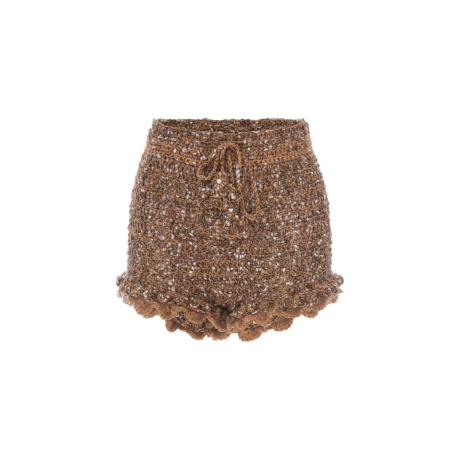 Chrysanthemum Brown Handmade Crochet Shorts
