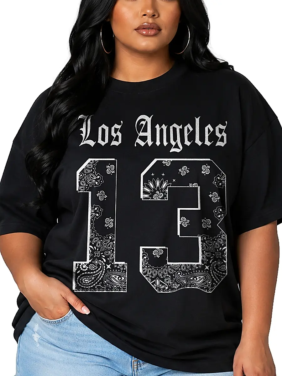 Los Angeles 13 T-Shirt, Paisley Bandana Graphic Tee, West Coast Streetwear Shirt, Retro Unisex T-Shirt, Casual Urban Top, Gift for Women