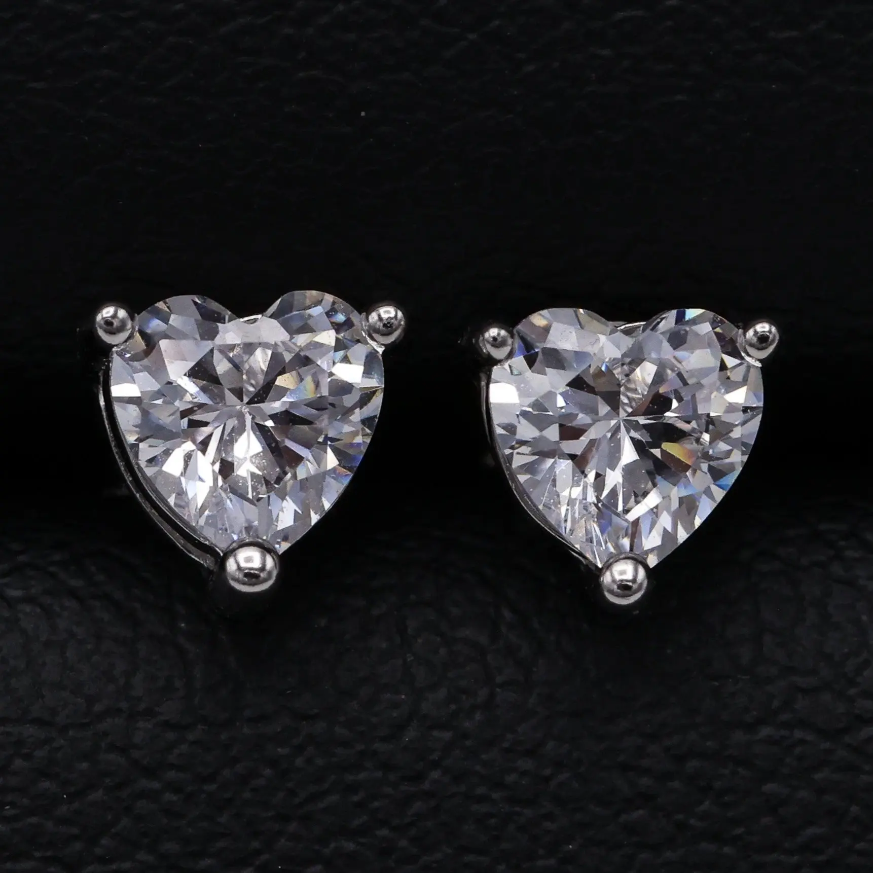 Heart Cut CZ Diamond Stud Earrings - 925 Silver