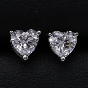 Heart Cut CZ Diamond Stud Earrings - 925 Silver