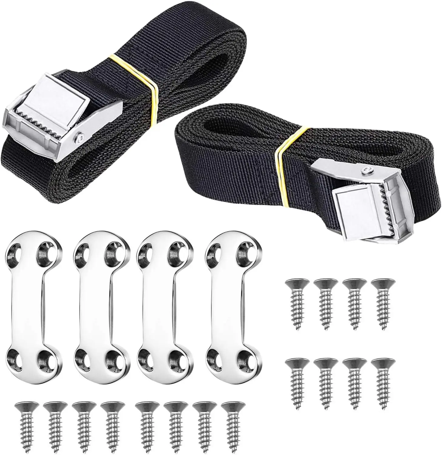 Cooler Tie Down Kit for YETI RTIC Coolers, Universal Cooler Straps with Stainless Steel Deck Plates & Screws, Adjustable Cam Buckle Lashing Straps for Boat, Truck Bed, Trailer, Prevent Sliding