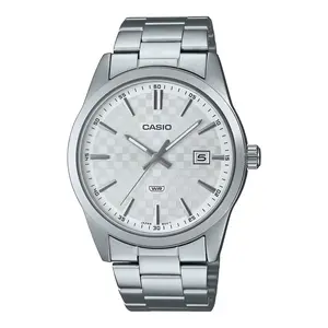 Casio Men’s Silver Stainless Steel Watch with Textured Silver Dial - MTP-VD03D-7AUDF