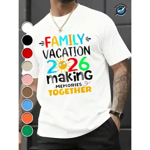 2026 Family Vacation Commemorative T-shirt, colorful text and sun pattern, family travel commemorative, pure cotton, comfortable and casual style, men's shirt T-shirt, holiday gift for dad,frisco orange tshirt, big deborah,world tshirts