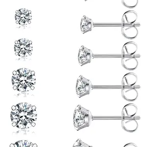 january birthstone 6 Pairs Stud Earrings Set Hypoallergenic Cubic Zirconia 316L Stainless Steel CZ Earrings 3-8mm Variety Pack cute studs Stand Out Fashion Earrings square earring alt girl jewelry Silver Trendy Rhinestone Stacking