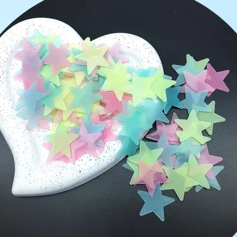 Decorative Cute 2-Pcs Geometric Star-Shaped Glow-in-the-Dark Luminescent Resin Rubber 3D Stickers - Easy-Remove, Sticky, Stain-Resistant Fashion Accessory Set for Toddler Bedroom Decor, No Damage, Gifting