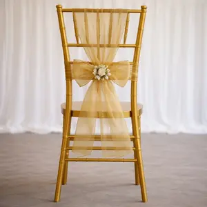20 Pack Organza Chair Sashes 6"x108" Gold – Reusable Sheer Wedding Chair Bows