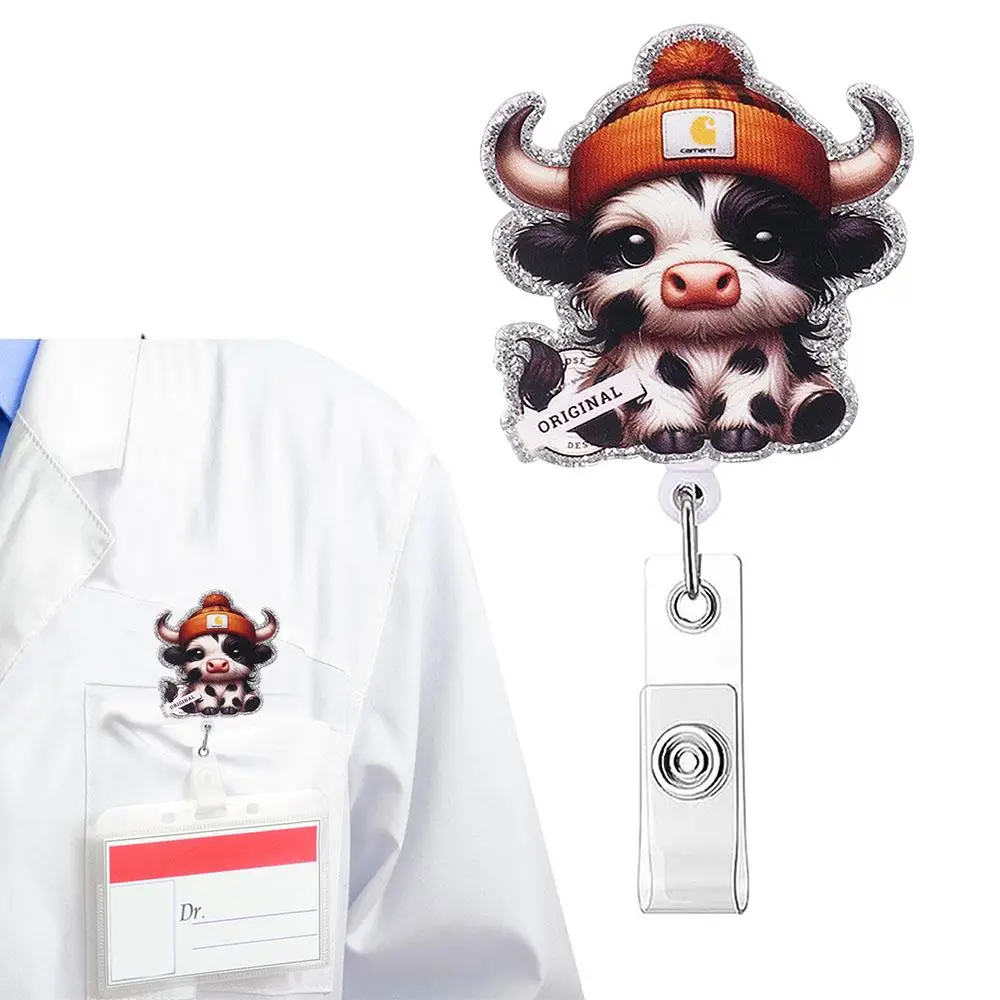 Cute Cow Design Badge Holder, 1 Count Retractable Badge Reel, Creative Identification Badges & Supplies for Doctor Nurse Office Worker