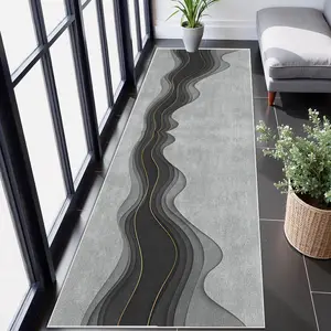 1pc, Abstract Wave Pattern Long Carpet, Passage Carpet, Lightweight and Easy to Clean, Foldable Floor Mat, Washable and Easy to Manage Home Decoration Carpet, Suitable for Corridors, Passages, Stairs, Bedrooms, Bedside, Laundries, Kitchens etc