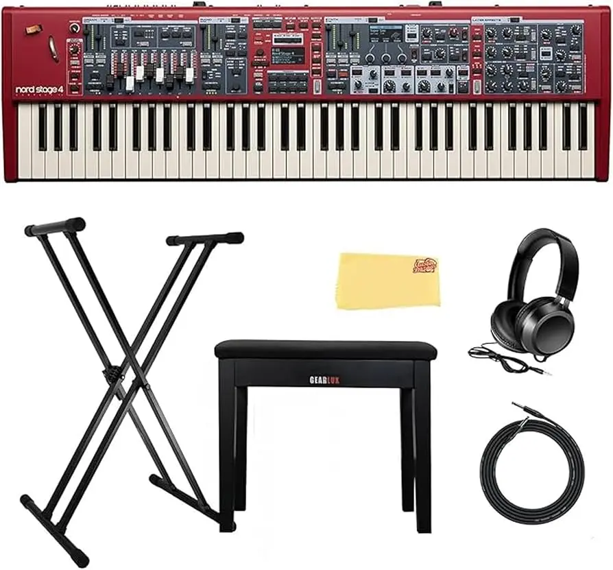 Nord Stage 4 Compact 73-Key Stage Keyboard Bundle with Keyboard Stand, Furniture Bench, Headphones, Cable, and Austin Bazaar Polishing Cloth