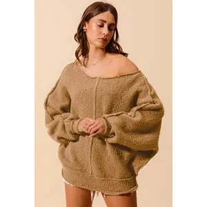 SO ME Loose Fit Exposed Seam Slouchy Boucle Sweater