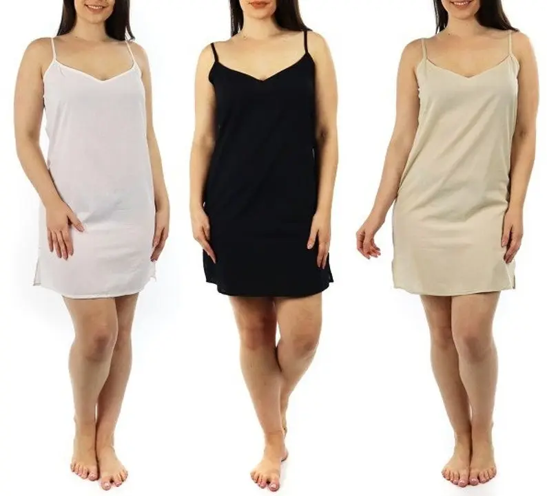 Womens Sleeveless Comfortable Lightweight Camisole Slip, Night Wear Cami Midi Knee Length Layering Slip