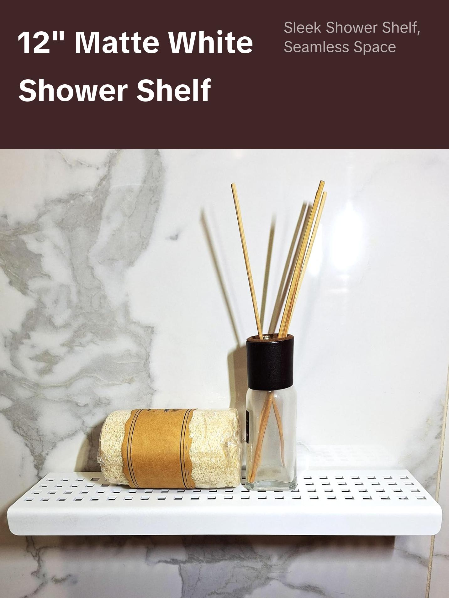 12 Inch Matte White Stainless Steel Wall-Mounted Shower Shelf