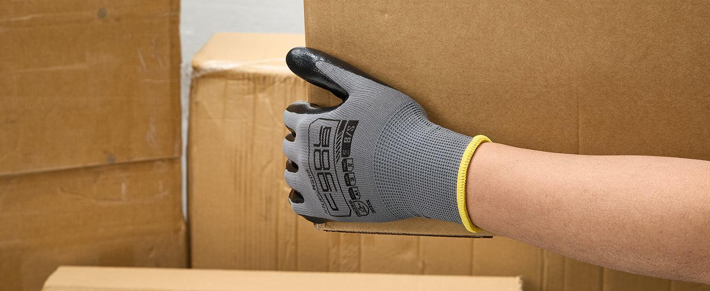 COOLJOB 10/20/60 Pairs Nitrile Dipped Safety Work Gloves with Grip, Non-slip Rubber Coated Bulk Garden Gloves（Grey）