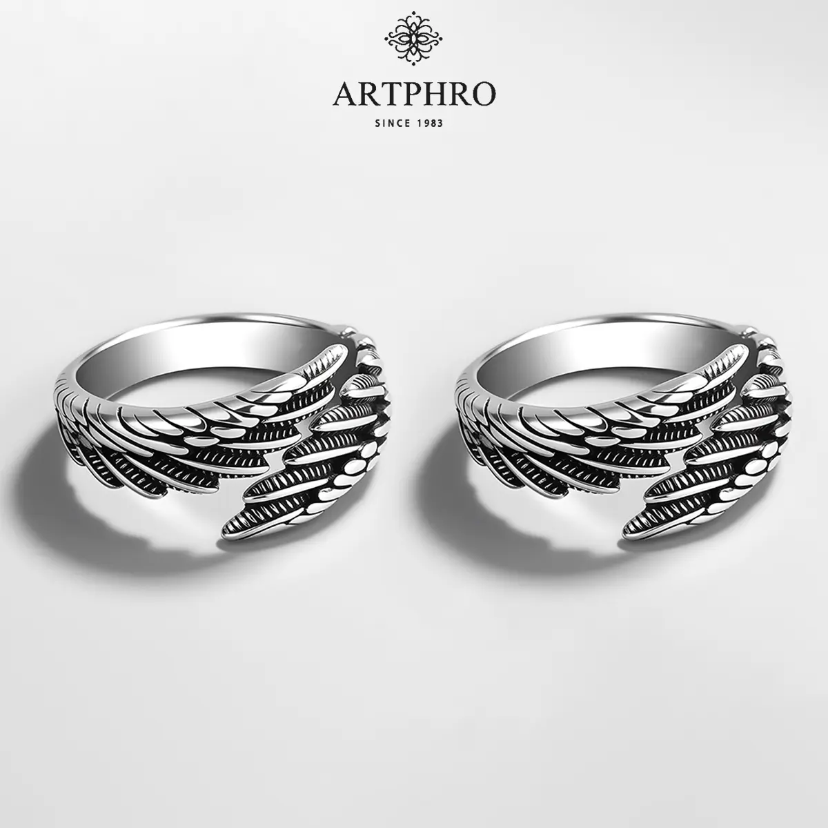 ARTPHRO Angel Wing Classic Band Rings - Adjustable  Rings, Premium Metal-Coated Electroplated, Non-Fading Hypoallergenic Artist Style Alternative Divine Wings Jewelry, Ideal for Minimalist Outfits & Engagement Gifts, Alternative Rings