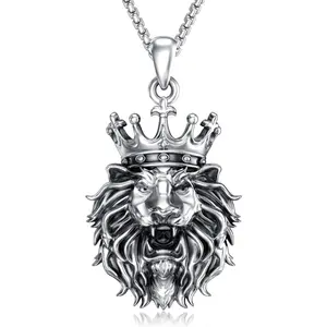 Lion Pendant for Men 925 Sterling Silver Lion Necklace Men Jewelry Birthday Christmas Gifts for Dad Husband Son Friend