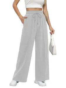 Women's Elastic High Waist Wide Leg Loose Casual Pants Joggers Workout Lounge Sweatpants with Pockets