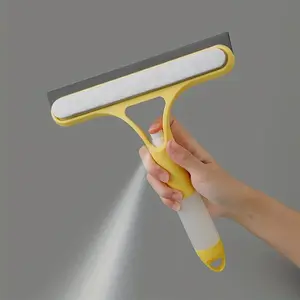 3-in-1 Window Cleaning Squeegee with Spray Bottle - Multi-Surface Microfiber Scrubber, Streak-Free Wiper & Spray Tool for Home, Car, Bathroom, Kitchen Glass - Durable Plastic Construction, Ergonomic Grip, Space-Saving Design - Ideal for Shower Doors