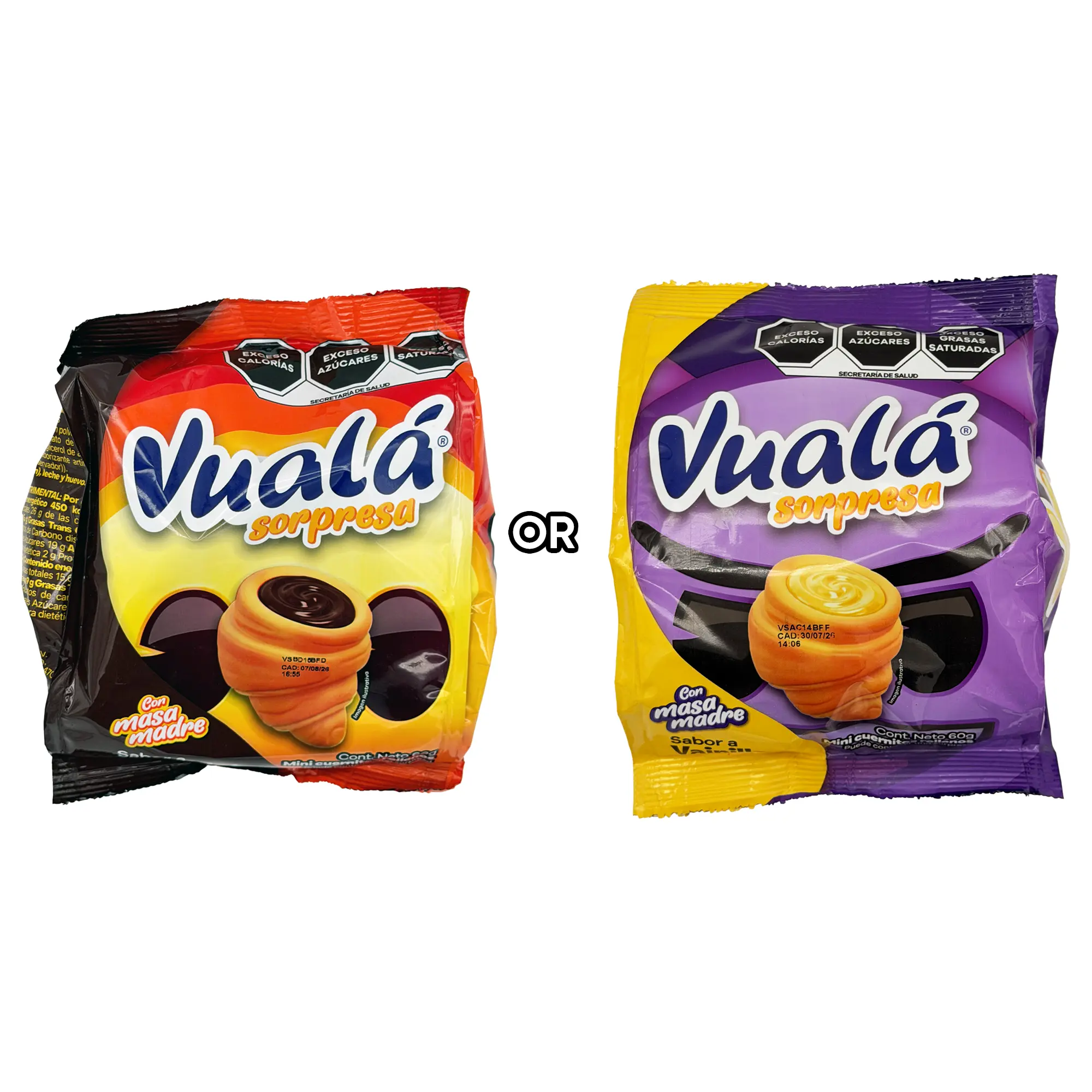 Vuala Sorpresa Mini Cuernitos - Vanilla or Chocolate Filled Pastry, 5 Pieces, Mexican Snack Cakes with a Surprise Inside Vuala Sorpresa Mini Cuernitos - Vanilla or Chocolate Filled Pastry, 5 Pieces, Mexican Snack Cakes with a Surprise Inside