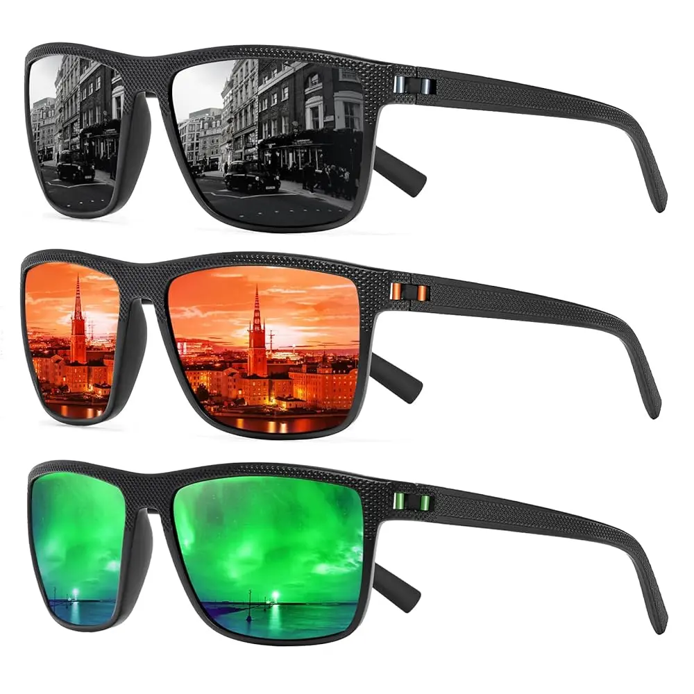 TURBOPEP 3 Pairs Simple Sunglasses For Everyday Use, Unisex Polarized Classes, Square Sunglasses,Lightweight Frame SunGlasses with UV Protection, Travel Accessories,sunglasses for men,summer outifit,travel essentials