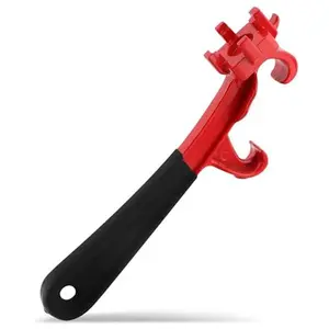 3-in-1 Aluminum Drum Bung Wrench & Bucket Opener Tool, Heavy Duty Lid Remover for 5-55 Gallon Barrels & Paint Pails, Non-Slip Ergonomic Handle for Home & Industrial Use (Black Red)